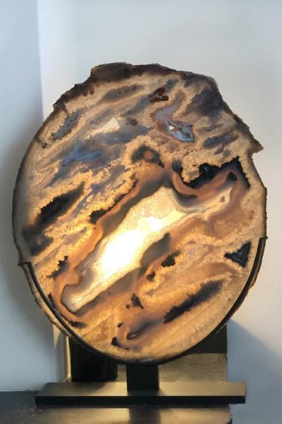 Agate Precious Stones Nodule Slice Set with each Slice in Custom Made Metal Base
